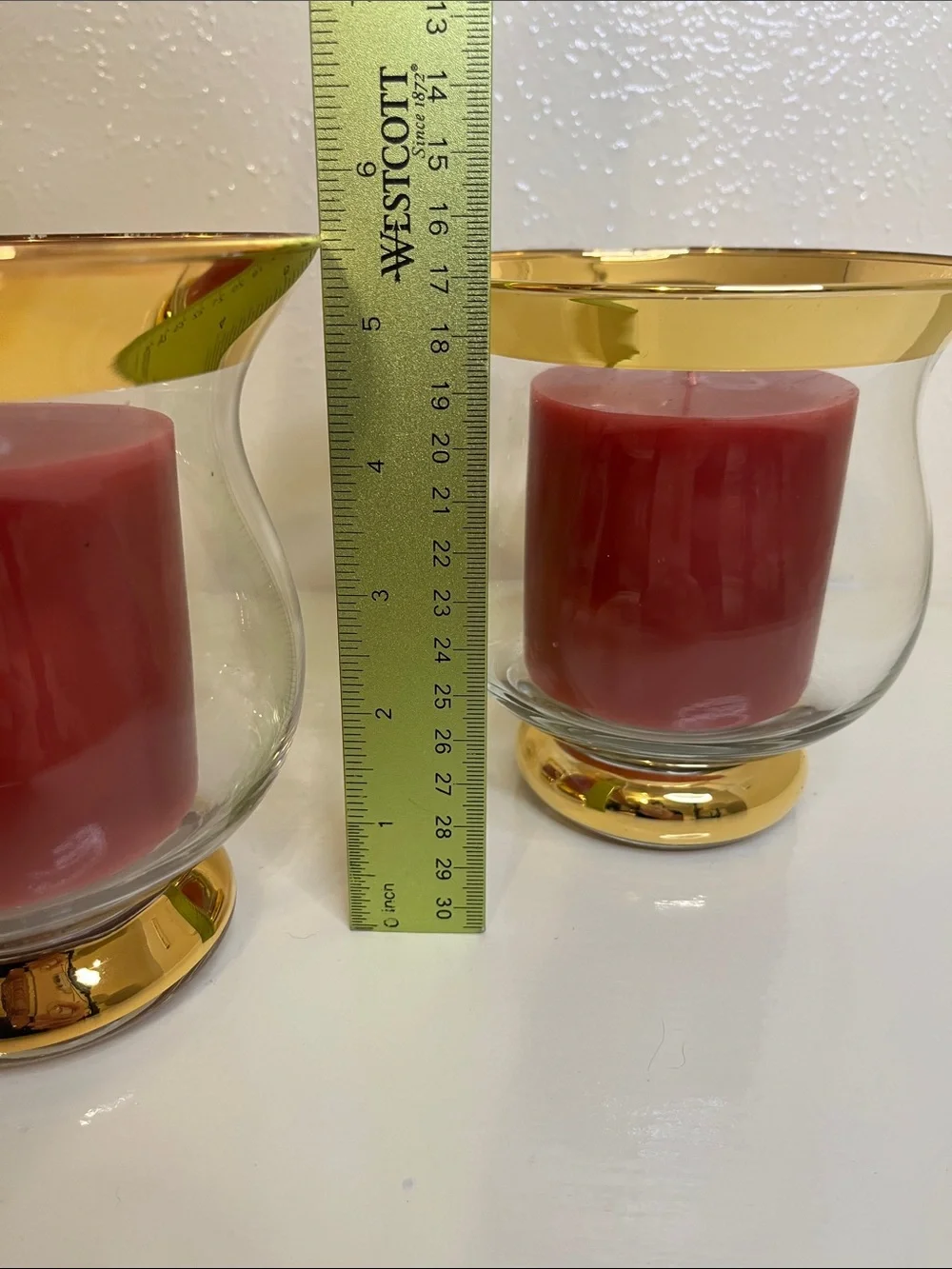 Vintage Crate & Barrel Minuet Hurricane Candle Holders - Set of 3 - Gold Rimmed